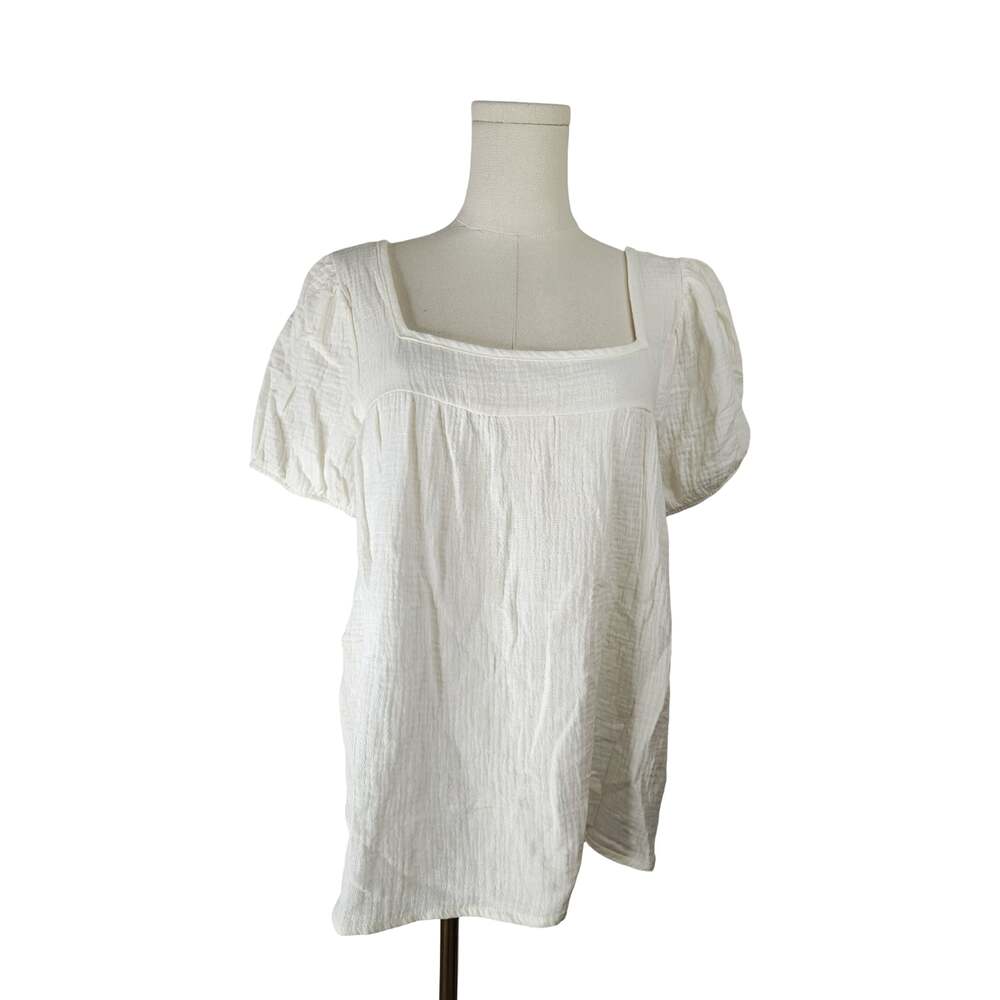 BiB! White Gauze Square Neck Puff Sleeve Blouse Size S NWOT